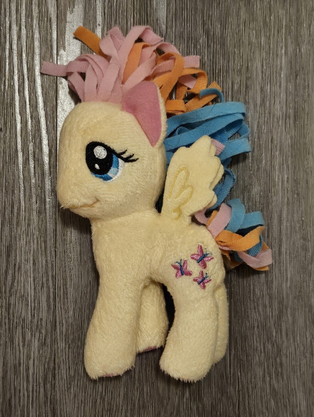 Hasbro Yellow My Little Pony Plush with Pink & Blue Embroidered Butterflies